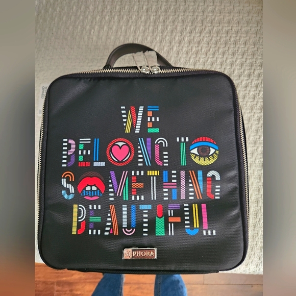 Sephora Handbags - SEPHORA Graphic Black MAKEUP TRAVEL Jewelry CASE Bag NWT